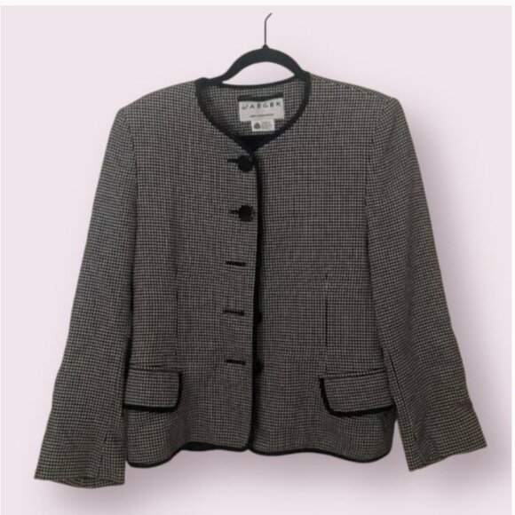 ⭐️ Jaeger Checker Button Down Boho Modern Work Business Casual Blazer Jacket - Picture 1 of 4